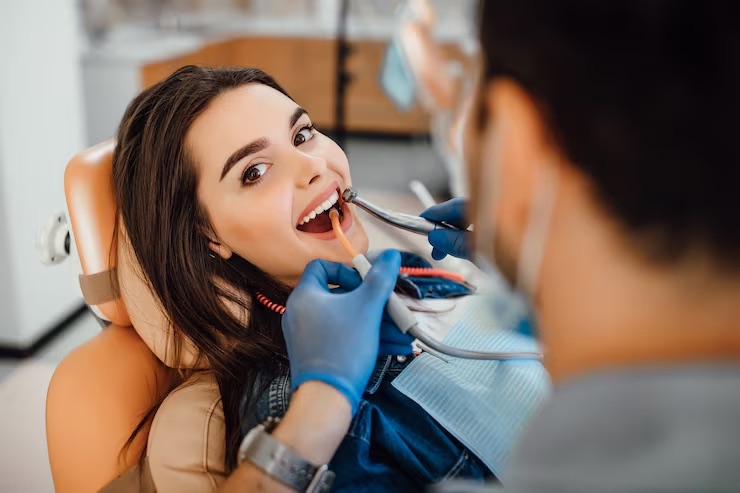Relaxed patient in the dental chair during a restorative treatment